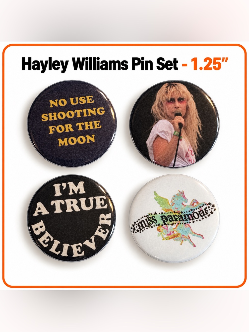 Hayley Williams Pin 4 Button Set Handmade 1.25”